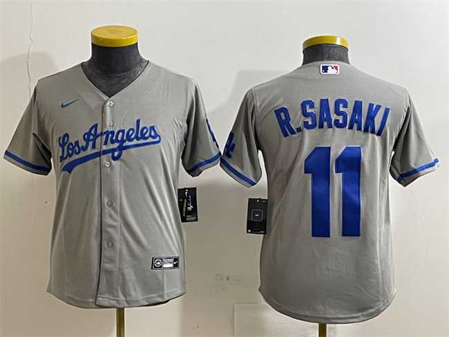 Youth Los Angeles Dodgers #11 Roki Sasaki Grey Cool Base Stitched Jerseys